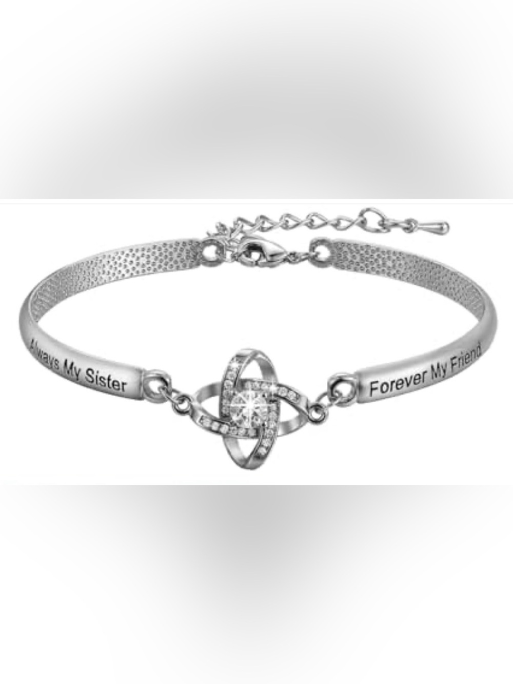 Sister engraved crystal knot bracelet